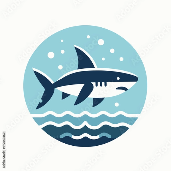 Fototapeta image of a shark swimming in the sea with a simple and minimalist flat design using a white background