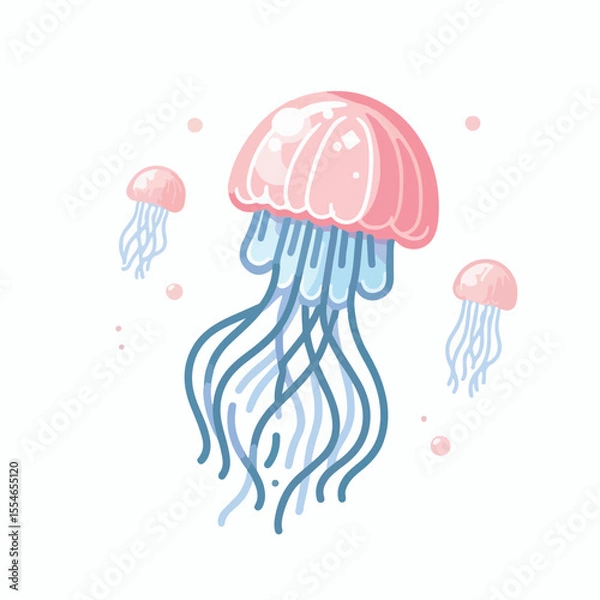 Fototapeta Transparent jellyfish image with simple and minimalist flat design using a white background