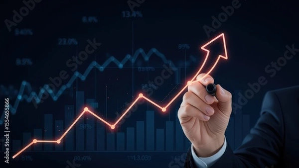 Obraz Hands Drawing a Rising Trend Graph with Financial Indicators