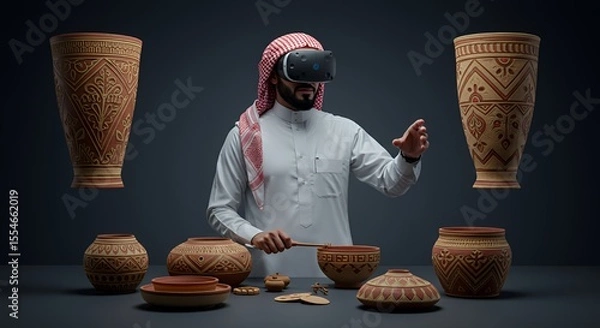 Obraz Immersive Cultural Experience: A Man in VR Explores Ancient Pottery