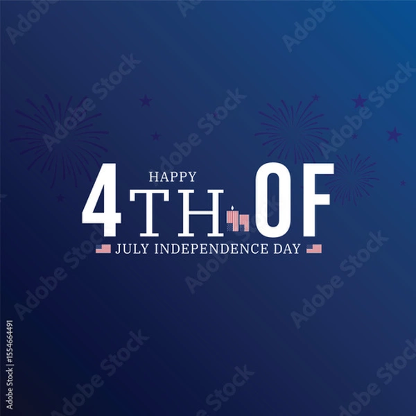 Fototapeta Happy 4th of July Vector with Fireworks and US Flag Illustration