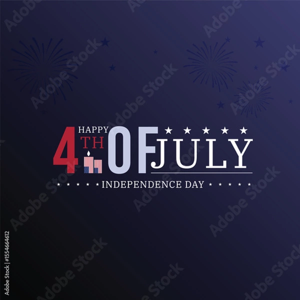 Fototapeta Dark Background 4th of July Design with Fireworks and Flag