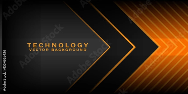 Fototapeta Abstract 3D black technology background overlap layers on dark space with orange light effect decoration. Modern graphic design template elements for poster, flyer, brochure, or banner