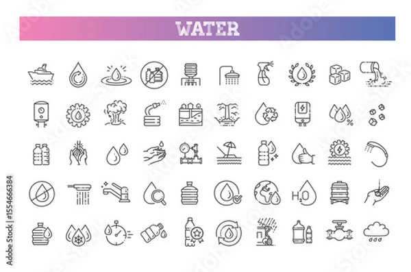 Obraz Water line icons set. Linear icon collection
