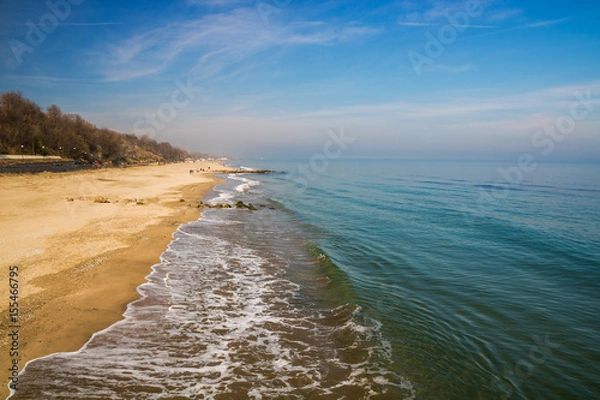 Fototapeta Beautiful beach in Burgas, Bulgaria. Summer vacation on Bulgarian seaside concept.