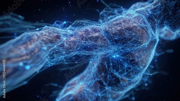 Obraz A blue and white image of a human body with a blue and white background. The image is abstract and has a futuristic feel to it