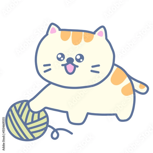 Fototapeta Cute Cat playing with yarn 