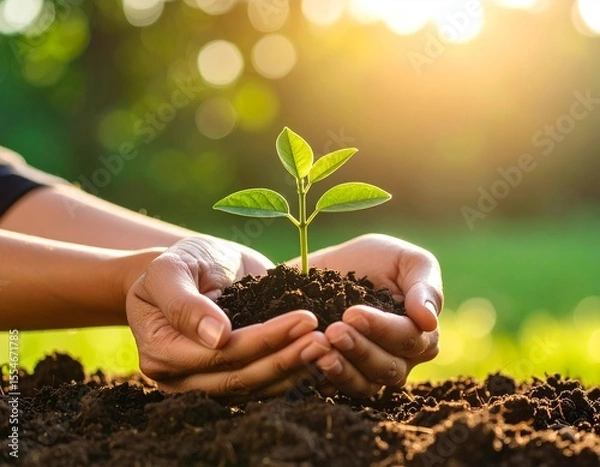 Obraz Cultivating Life: Vibrant Greenery and Softly Blurred Sunlight