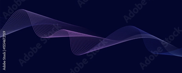 Fototapeta Dark abstract background with glowing wave. Shiny moving lines design element. Modern purple blue gradient flowing wave lines. Futuristic technology concept. Vector illustration
