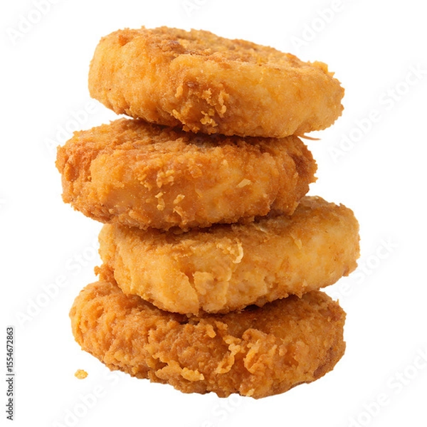 Fototapeta stack of four golden-brown. crispy nuggets arranged neatly they have a crunchy texture and appear to be freshly cooked. showcasing a popular snack or fast food item often enjoyed by people of all .