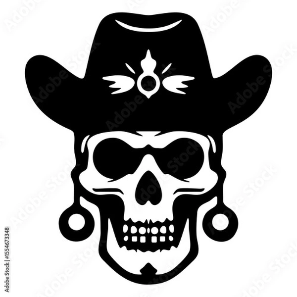 Fototapeta Vector graphic of a skull silhouette topped with a classic cowboy hat.
