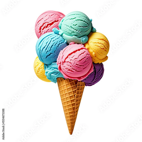 Obraz Rainbow Ice Cream In Waffle Cone, Generative AI