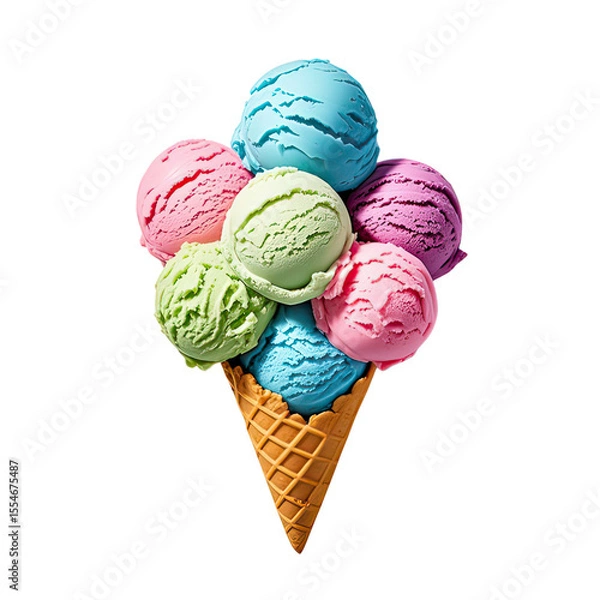 Obraz Rainbow Ice Cream In Waffle Cone, Generative AI