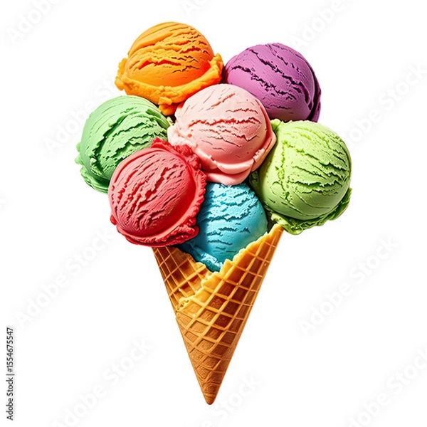 Obraz Rainbow Ice Cream In Waffle Cone, Generative AI