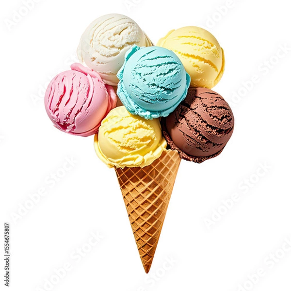 Obraz Rainbow Ice Cream In Waffle Cone, Generative AI