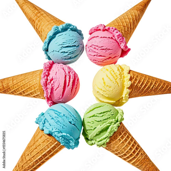 Obraz Rainbow Ice Cream In Waffle Cone, Generative AI
