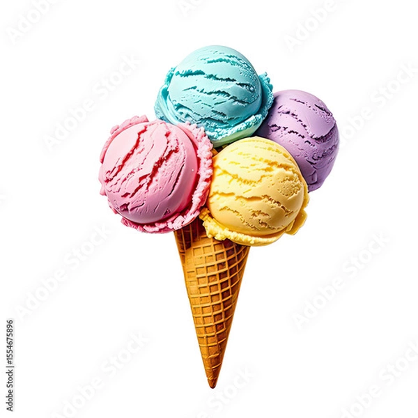 Obraz Rainbow Ice Cream In Waffle Cone, Generative AI