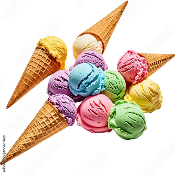 Obraz Rainbow Ice Cream In Waffle Cone, Generative AI