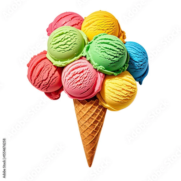 Obraz Rainbow Ice Cream In Waffle Cone, Generative AI