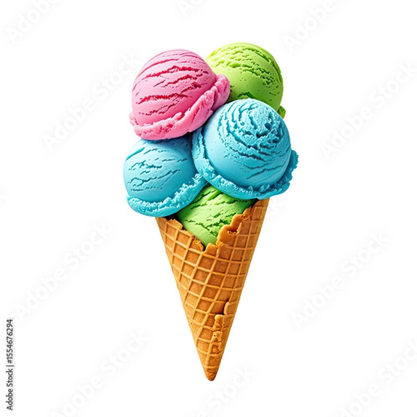 Obraz Rainbow Ice Cream In Waffle Cone, Generative AI