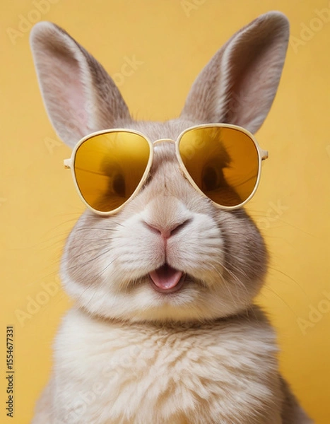 Fototapeta bunny with sunglasses on yellow background