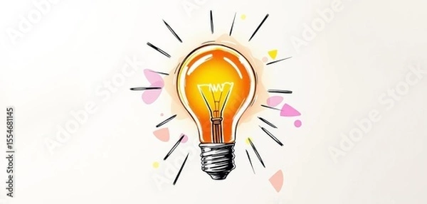 Fototapeta A glowing lightbulb sketch bursts with creative energy, radiating inspiration,  concept art, lightbulb