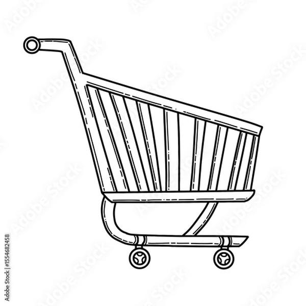 Fototapeta Hand drawn doodle empty shopping cart doodle icon. Line Art Shopping trolley, E-commerce graphic