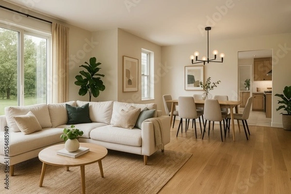 Fototapeta Modern cozy living dining space