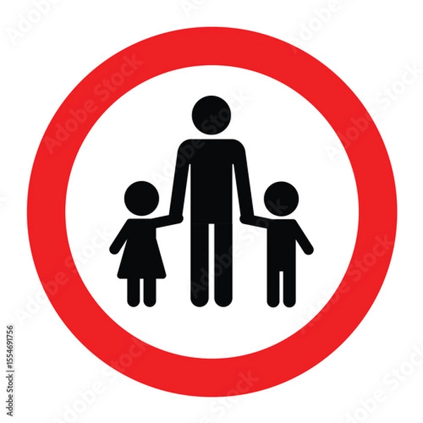 Fototapeta Children must be accompanied by an adult sign. Children supervision all the time warning sign with white and red colors combination