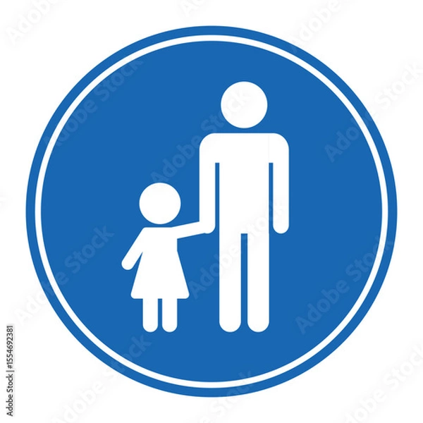 Fototapeta Children must be accompanied by an adult sign. Supervising children warning sign with blue background