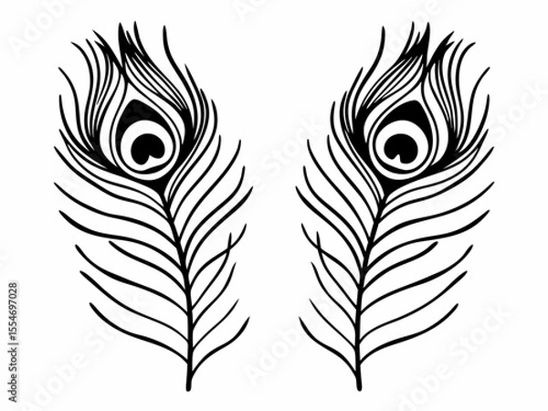 Fototapeta Clean Peacock Feather Icon Symmetrical Design Detailed Vector Art