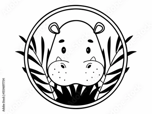 Obraz Unique Cute Hippo Face Icon Round Flat Cartoon Style Si Symbol Element