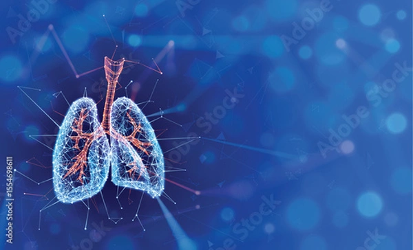 Fototapeta Illustration of two human lungs in a modern style using geometric shapes connected to form the shape of human lungs on a dark blue background. For medical, scientific, commercial and industry