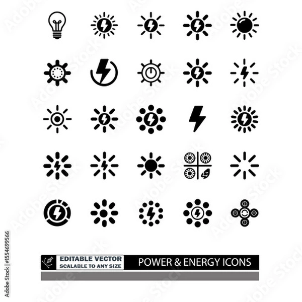 Fototapeta A collection of energy and weather related icons arranged in a square grid pattern on white background