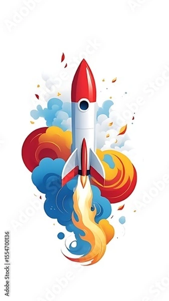 Fototapeta Rocket Launch Illustration with Flat Design