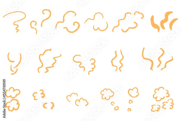 Fototapeta 手描きのオレンジ色の湯気イラストセット