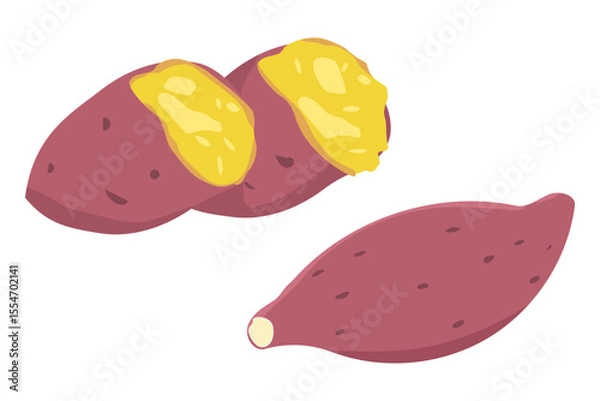 Obraz さつま芋と焼き芋の手描き風イラストセット