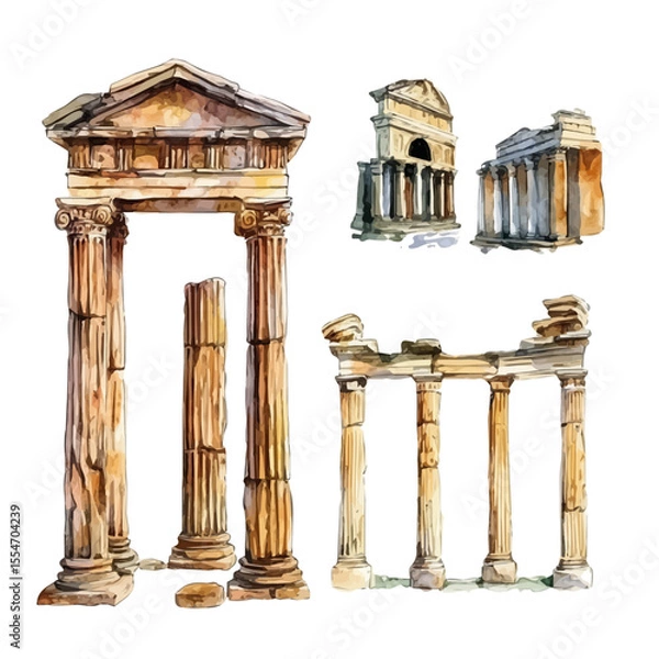 Fototapeta Historical Monuments, watercolor drawing vector, isolated on a white background.