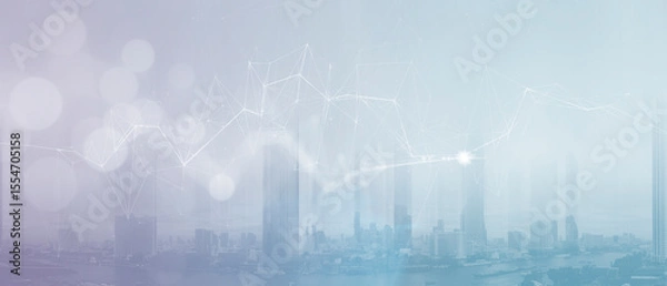 Fototapeta Smart City Network Background with Digital Connection Overlay