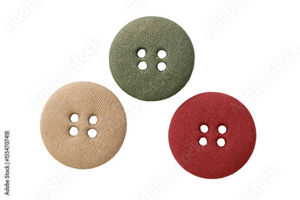 Fototapeta Fabric texture sewing buttons set isolated on transparent background