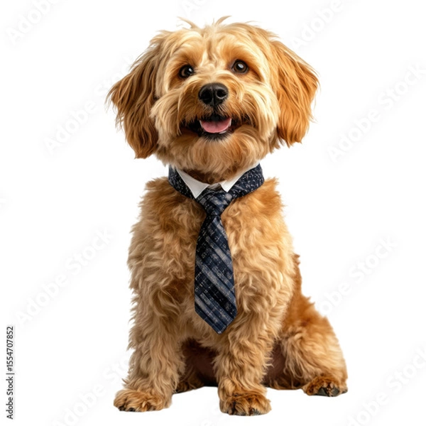 Fototapeta Happy dog wearing a tie, sitting confidently against a transparent background, cutout PNG