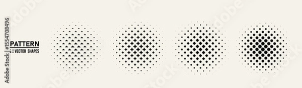 Fototapeta Abstract Geometric Halftone Vector Patterns – Circular Minimal Dot & Shape Designs