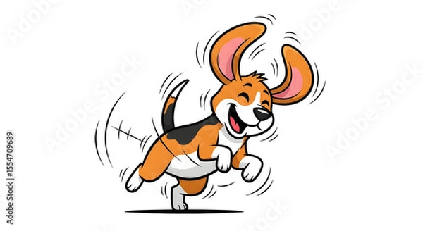 Obraz Cartoon dog running with floppy ears bouncing, expressing happiness and joy.