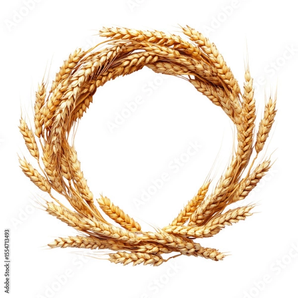 Fototapeta Wheat wreath made from golden stalks of dried wheat arranged in a circular pattern with a transparent background, cutout PNG