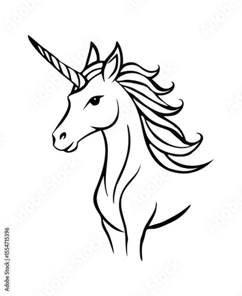 Fototapeta Elegant Unicorn Line Art Illustration - Black and White Vector