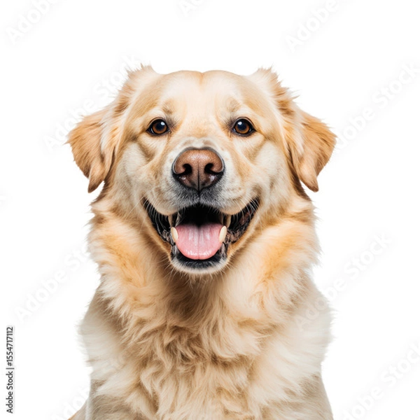 Fototapeta Golden Retriever Portrait: A close-up shot of a friendly golden retriever, radiating warmth and happiness, with a focus on the dog's expressive eyes and joyful demeanor.
