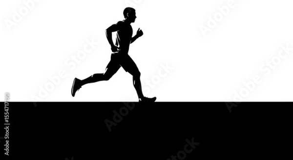Fototapeta Running Man Silhouette in Athletic Pose, Black and White