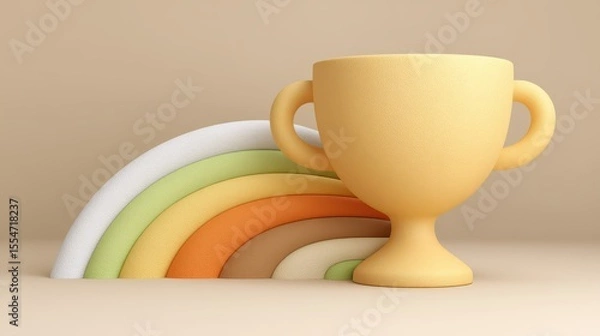 Obraz Celebrating success connection with a trophy against a soft background visual content in minimalist environment