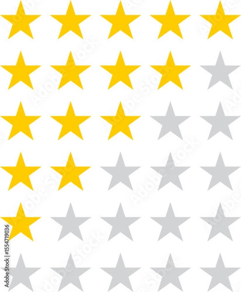 Fototapeta Five stars rating scale. A scale of a customer review with a star rating. Vector illustration with transparent background.