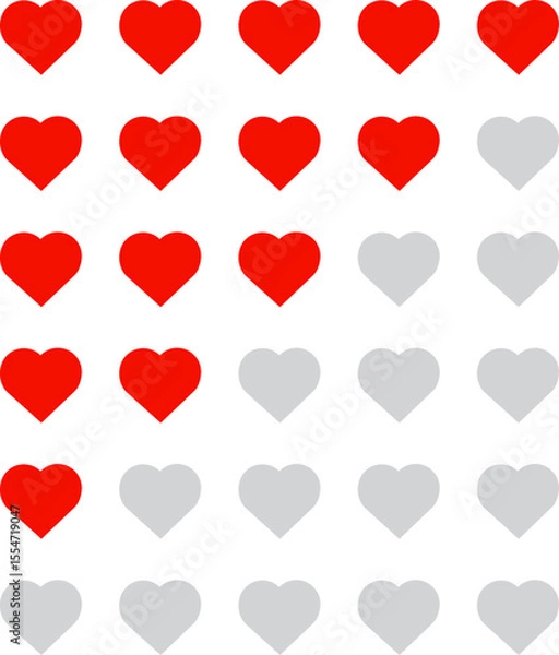 Fototapeta Hearts rating scale. A scale of a customer review with a heart rating. Vector illustration with transparent background.
